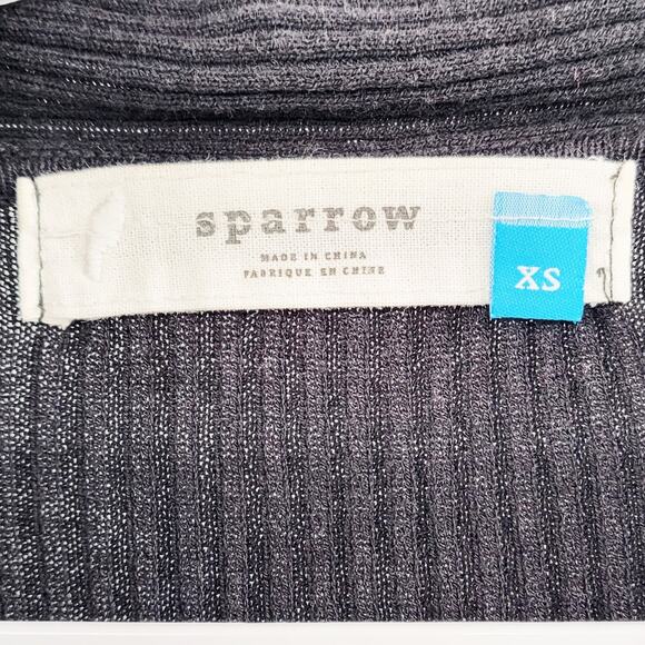 Sparrow Black Tie Waist Long-sleeved Knit Ribbed Cardigan Sweater Women's Sz XS - Picture 3 of 5